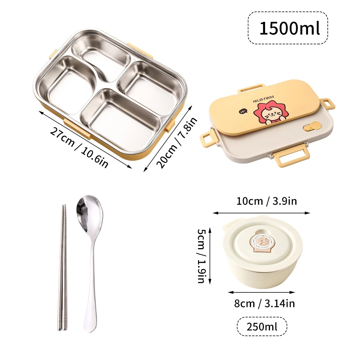 Edelstahl Lunchbox 4-Fächer mit Besteck – Auslaufsicher für Kinder & Schule