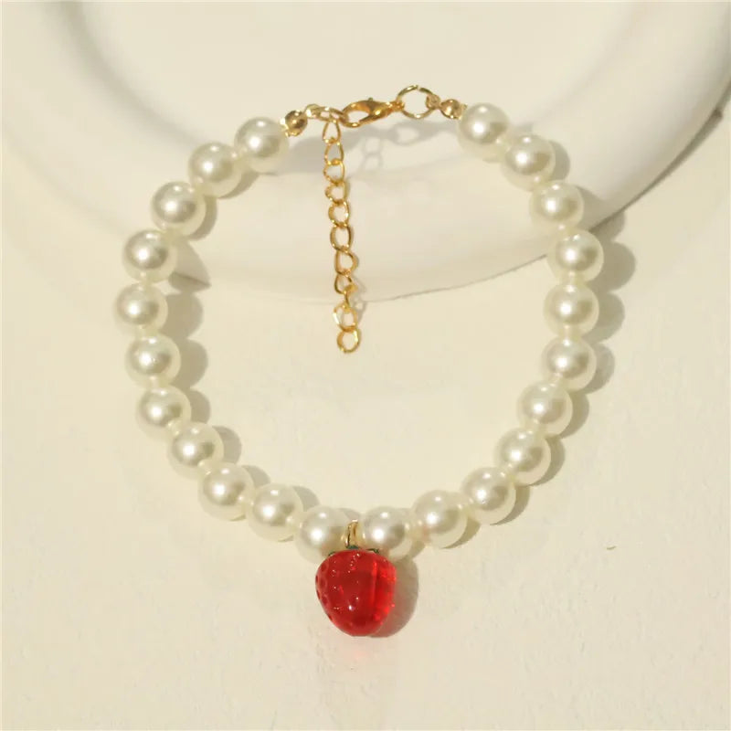 Perlen-Halsband für Haustiere – Handgefertigt, Kirsch-Design für Hunde & Katzen