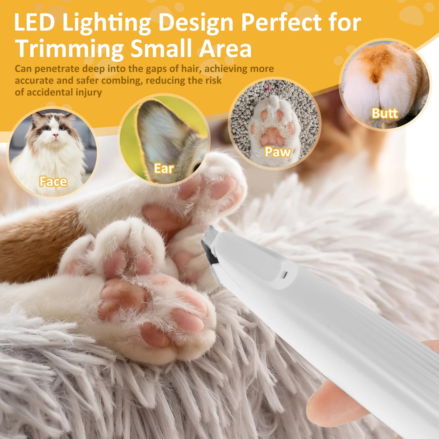 Pfotentrimmer für Hunde & Katzen – LED-Licht, Leise, Wasserdicht & Kabellos