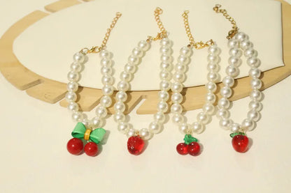 Perlen-Halsband für Haustiere – Handgefertigt, Kirsch-Design für Hunde & Katzen