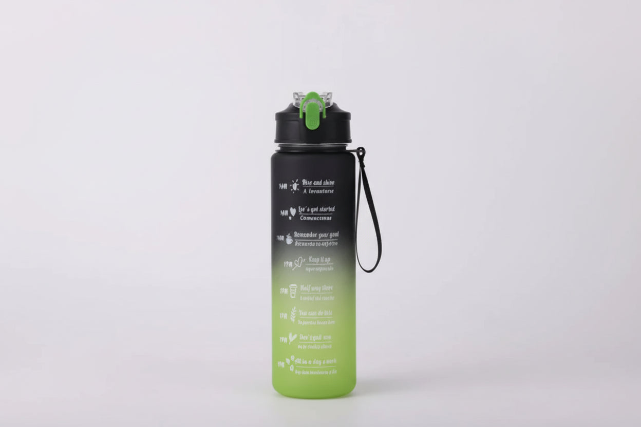 Sport-Trinkflasche 1L mit Zeitmarkierung & Strohhalm – Motivierend & Auslaufsicher