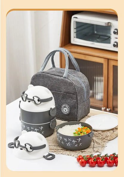 Bento Lunchbox mit Bären-Design - Japanische Lunchbox mit Löffel