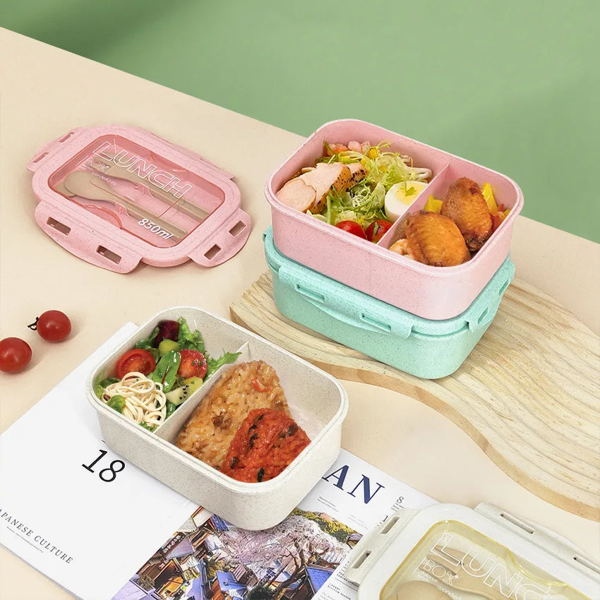 Lunchbox 1100ml Weizenstroh - Bento Box mit Löffel & Stäbchen