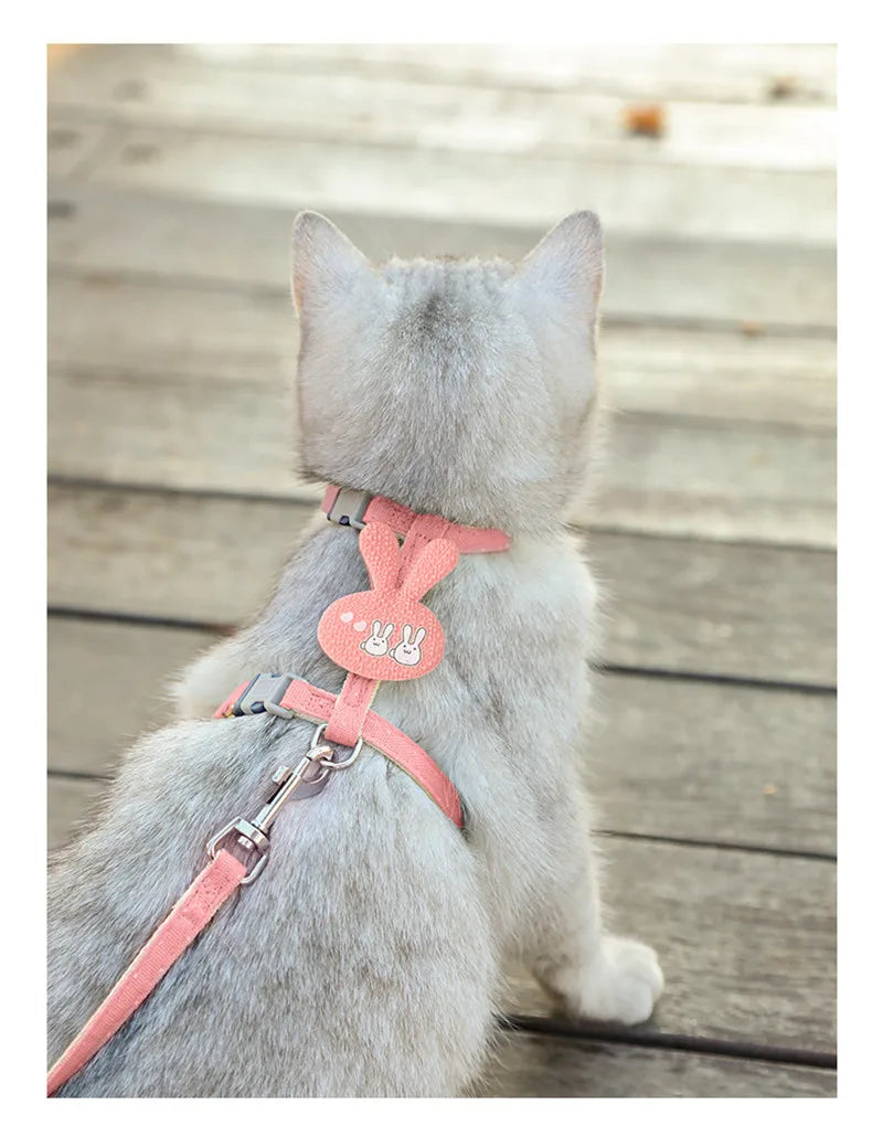 Verstellbares Katzengeschirr mit Leine – Cartoon-Design für Kätzchen & Welpen