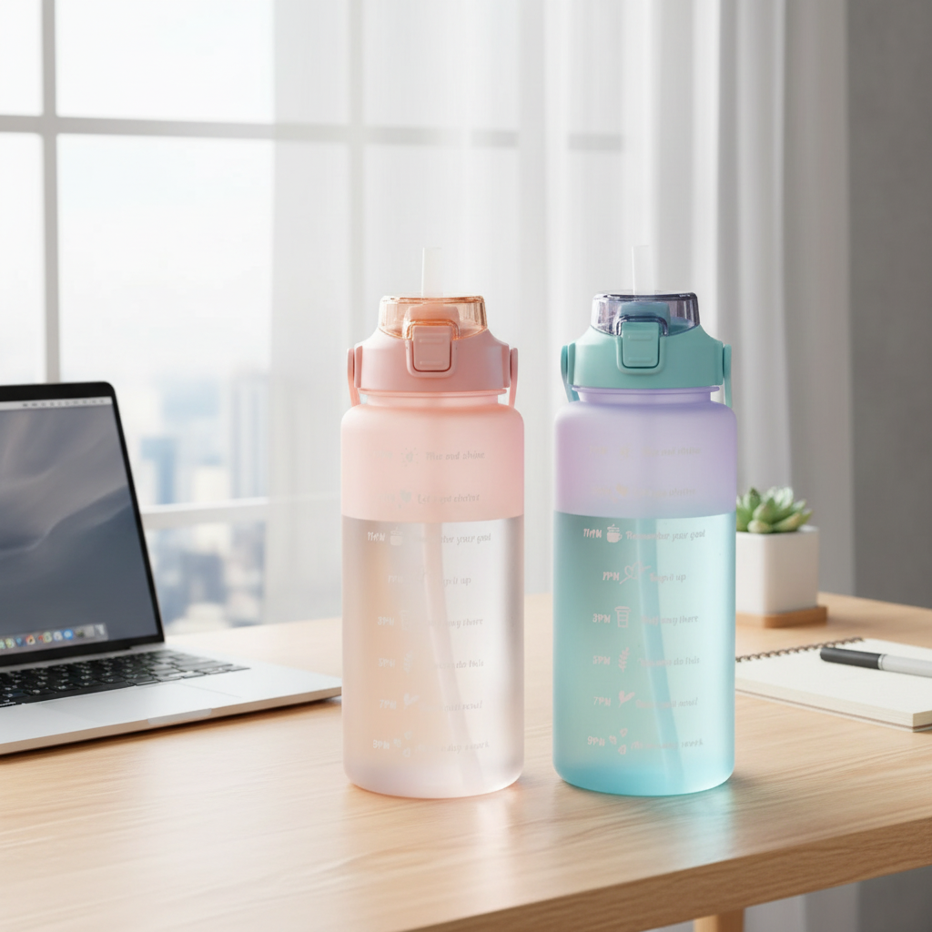 Beide Flaschen am Schreibtisch