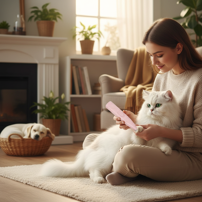 Haustierbesitzer pflegt Katzenkrallen mit elektrischem Krallenschneider